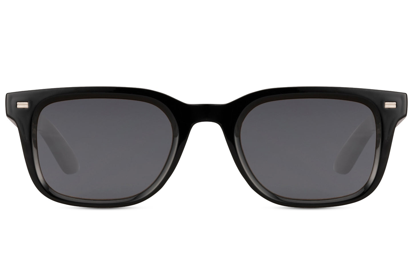 Black rectangular sunglasses with black lenses and bold acetate frame, sleek unisex everyday style