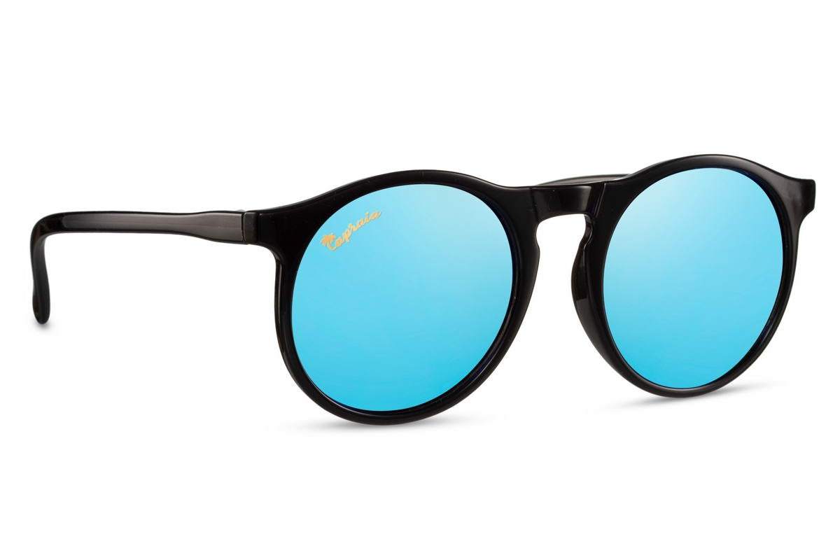Blue Mirrored Round Sunglasses