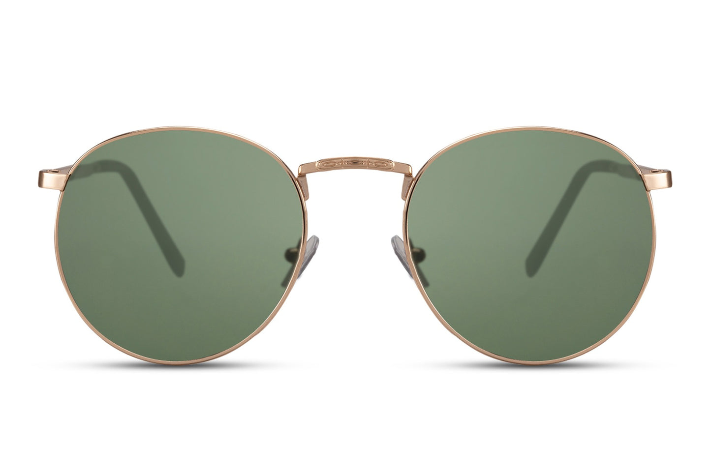 Classy metal frame round sunglasses gold metal frame green 100% recycled lens durable UV400 protection men women sustainable travel-ready compact summer city beach outdoor free UK Europe shipping Sunglass Station