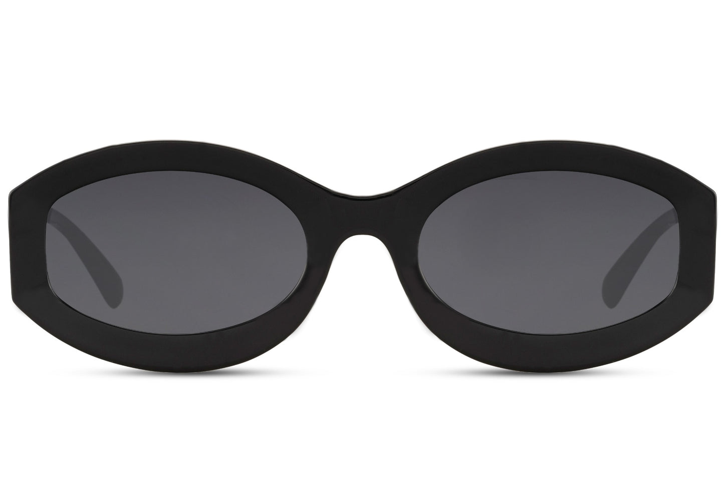 Eco bold oval sunglasses with black polycarbonate frame and black 100% recycled UV protection lens – sharp geometric retro shades for everyday city wear and festivals, free delivery across UK and Europe from Sunglass Station