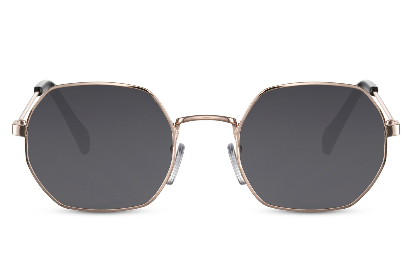Eco Greece geometric round sunglasses angle view gold slim metal frame black recycled lens UV400 protection lightweight sustainable eyewear free shipping UK Europe Sunglass Station