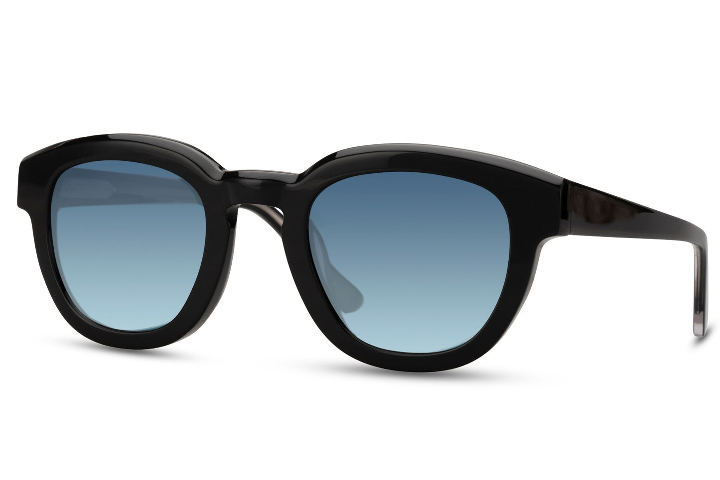 Ibiza round polarised sunglasses black lightweight luxury acetate frame blue gradient polarised TAC lens 100% UVA UVB protection men women anti-glare comfortable all-day travel-ready summer free UK Europe shipping Sunglass Station
