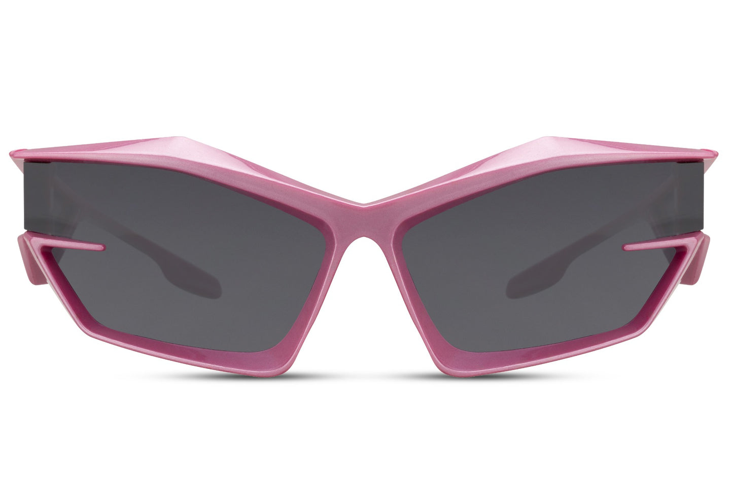 Pink transparent frame neo cyber party sunglasses with dark lens — the cyber silhouette in its most disruptive colourway, bold unisex eyewear that reads Tokyo Harajuku and London East End simultaneously | Sunglass Station