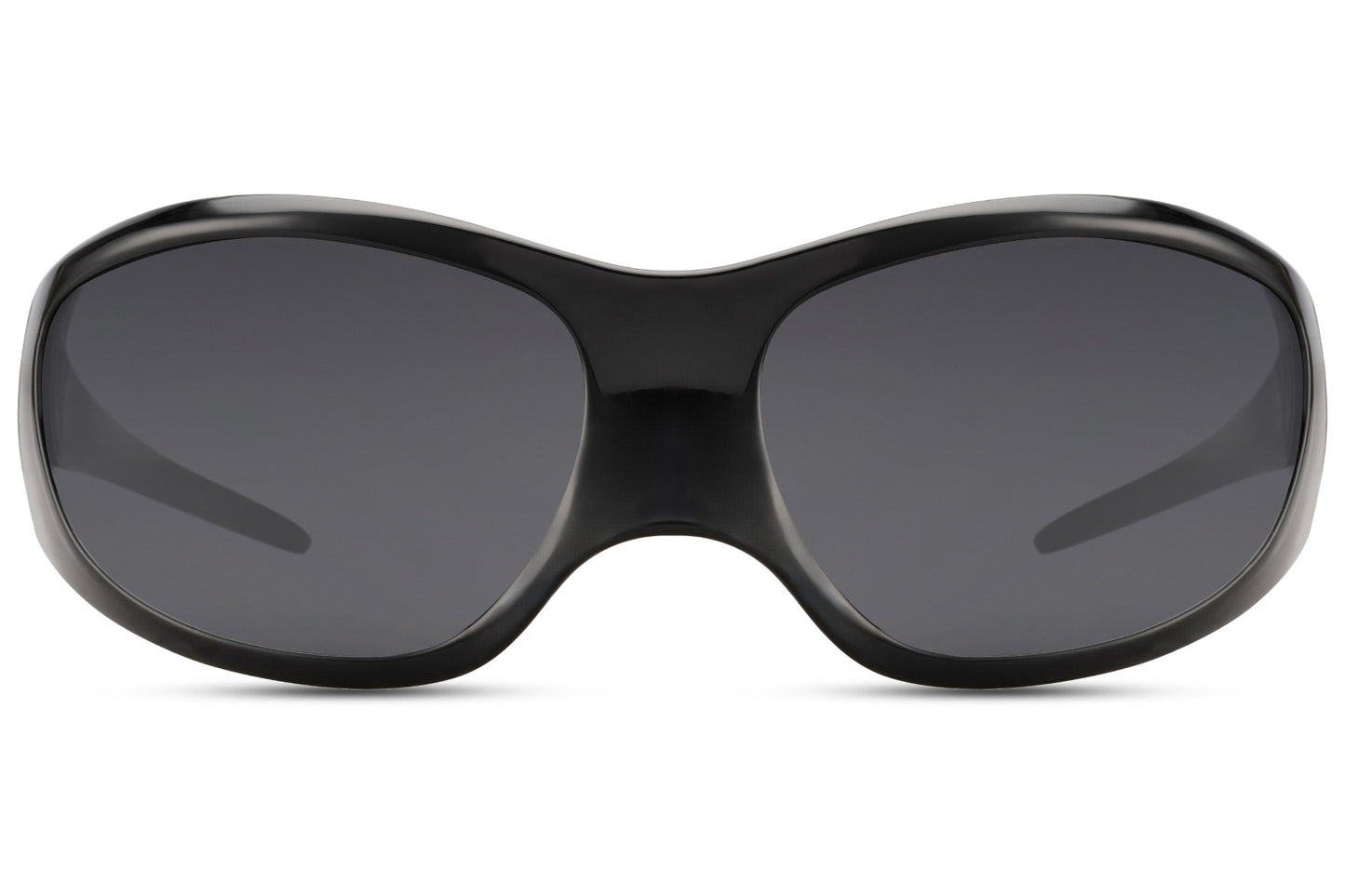 Elevated view of black oversized Y2K party sunglasses — bold unisex polycarbonate wrap with extreme lens coverage, the statement frame for men and women who treat eyewear as armour, UV400 free delivery UK & Europe