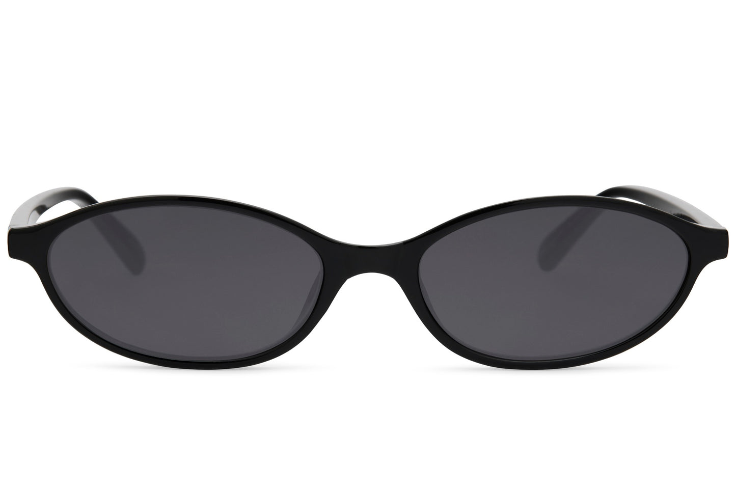 Sleek oval sunglasses for men and women with black polycarbonate frame and smoke black lens – sharp minimalist retro round shades for everyday city wear and smart casual styling, Sunglass Station free shipping UK and Europe