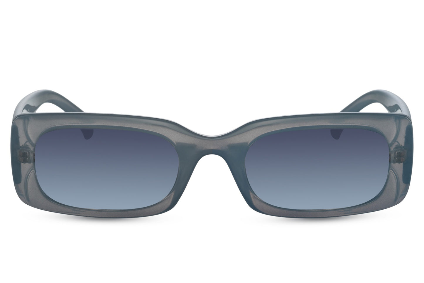 Sleek trendy rectangle sunglasses with blue recycled polyester frame and blue tinted recycled UV protection lens – cool sustainable retro rectangle shades for festivals and city street style, Sunglass Station free UK and Europe delivery