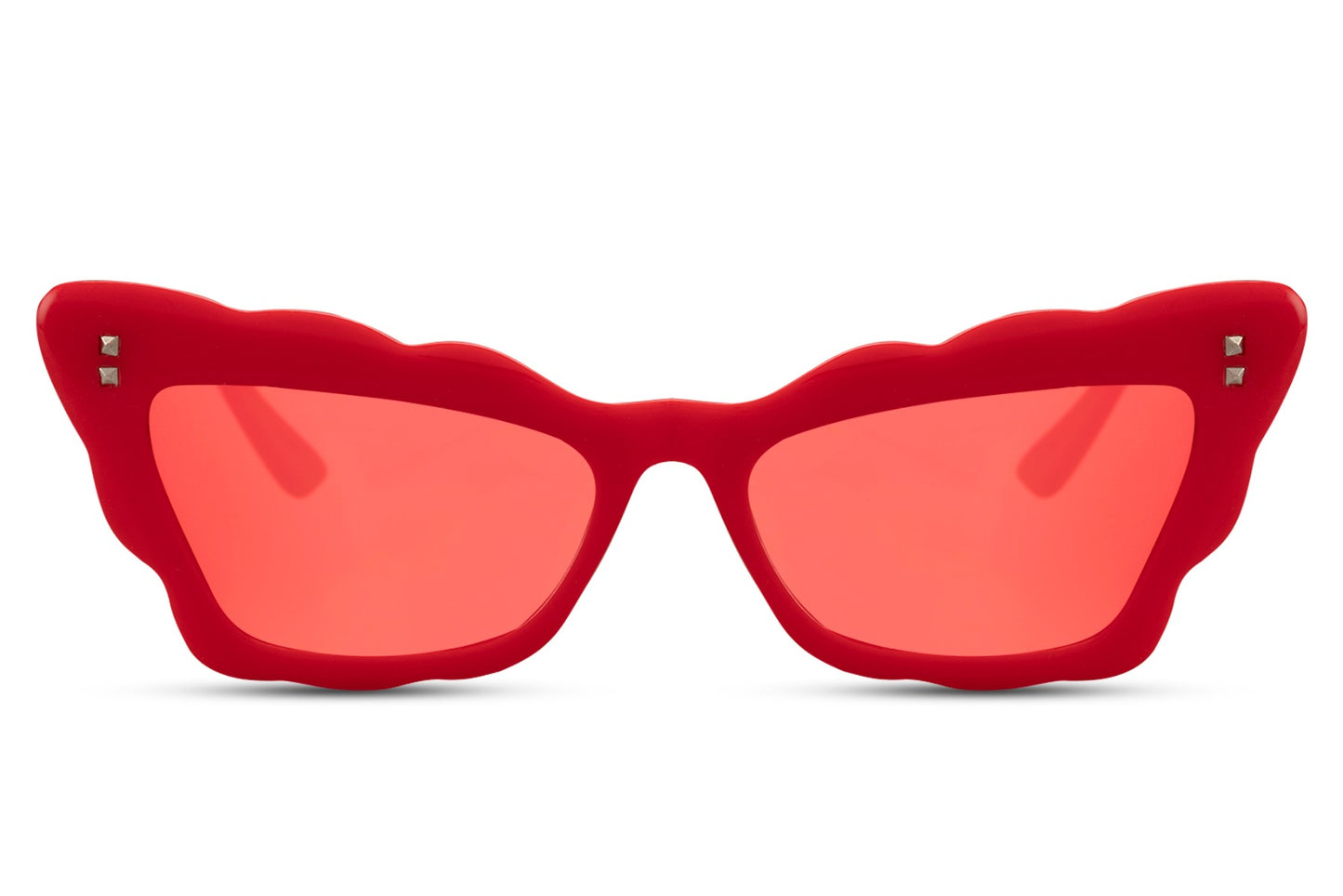 red statement cat-eye party sunglasses — maximalist party dressing distilled into one accessory, translucent lens with gold frame detail | Sunglass Station Free UK EU Shipping