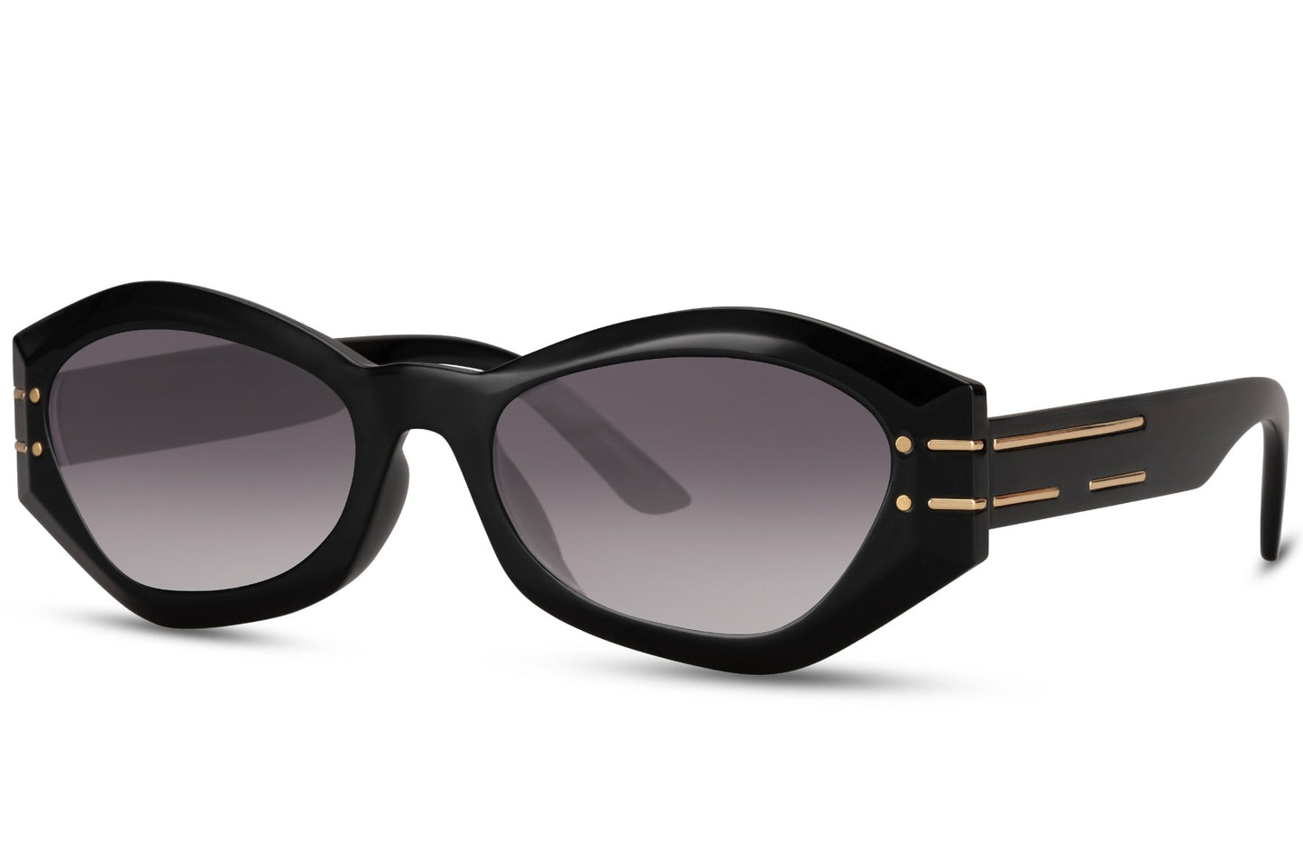 Slim black geometric cat eye sunglasses with angular frame and lightweight design