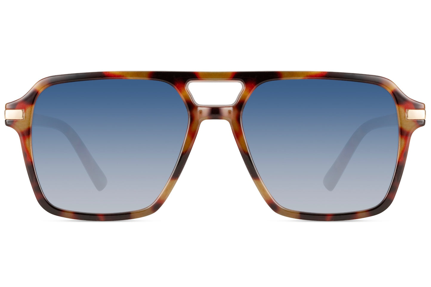 Blue lens aviator sunglasses with tortoiseshell frame, blending retro fashion with a bold and contemporary edge