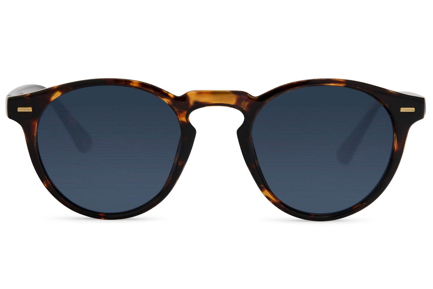 Modern statement round sunglasses with blue tinted lenses and structured frame, designed for standout everyday styling
