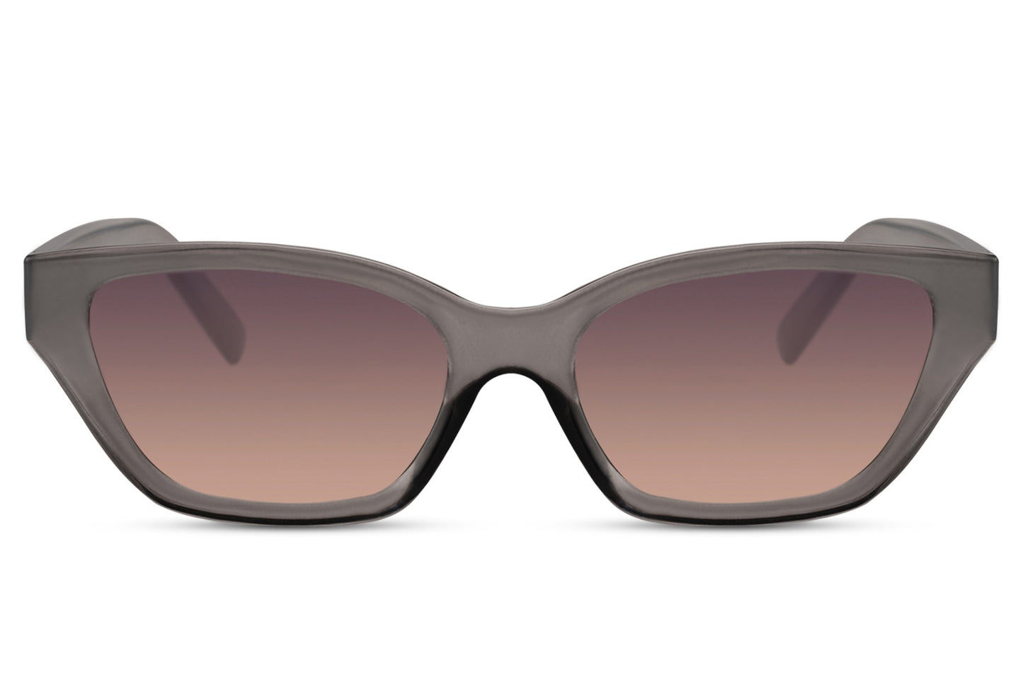 Subtle cat eye sunglasses with brown gradient lenses and refined frame, perfect for effortless styling and neutral-toned outfits