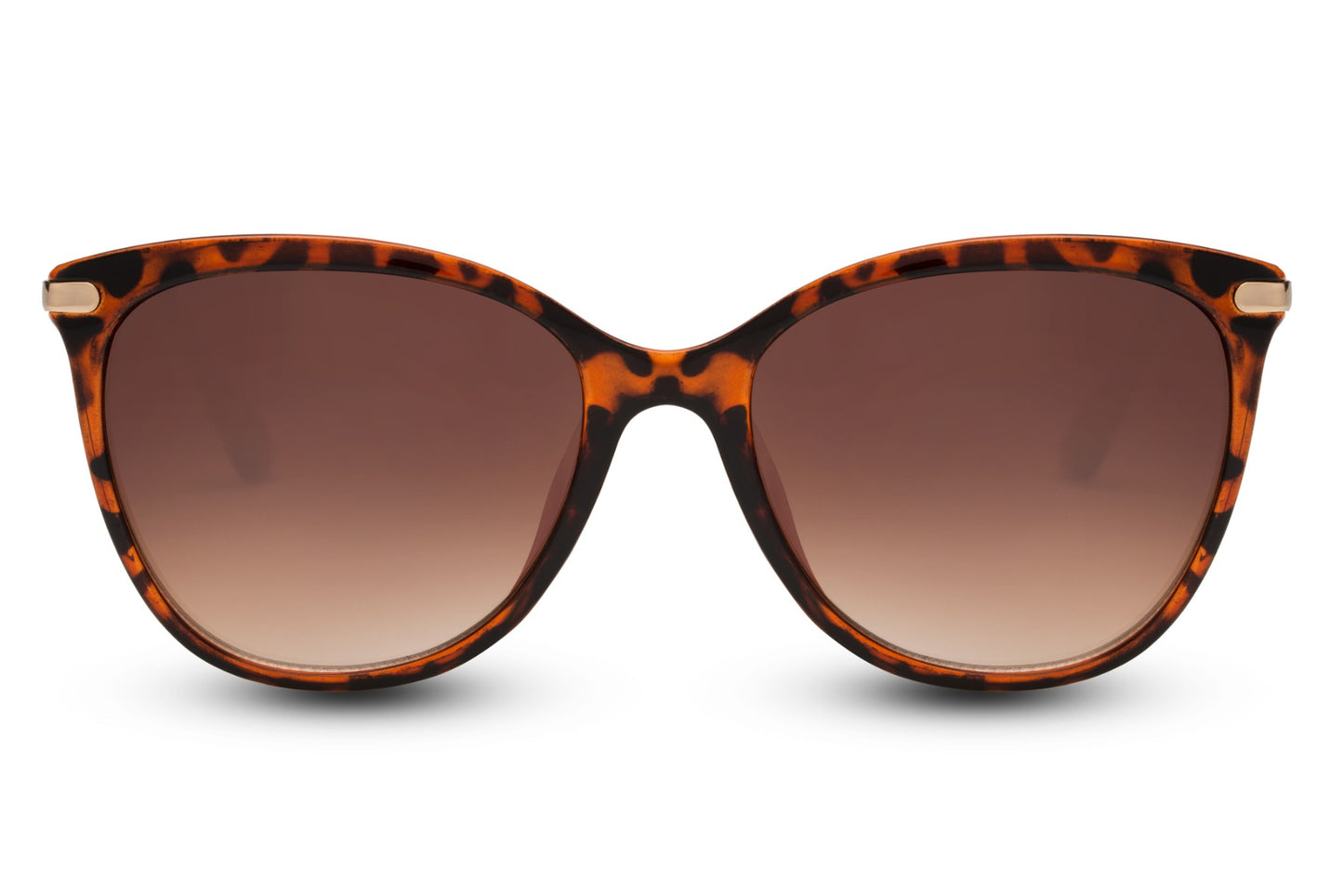 Vintage-inspired cat eye sunglasses with brown gradient lenses and structured frame, offering refined style and UV protection