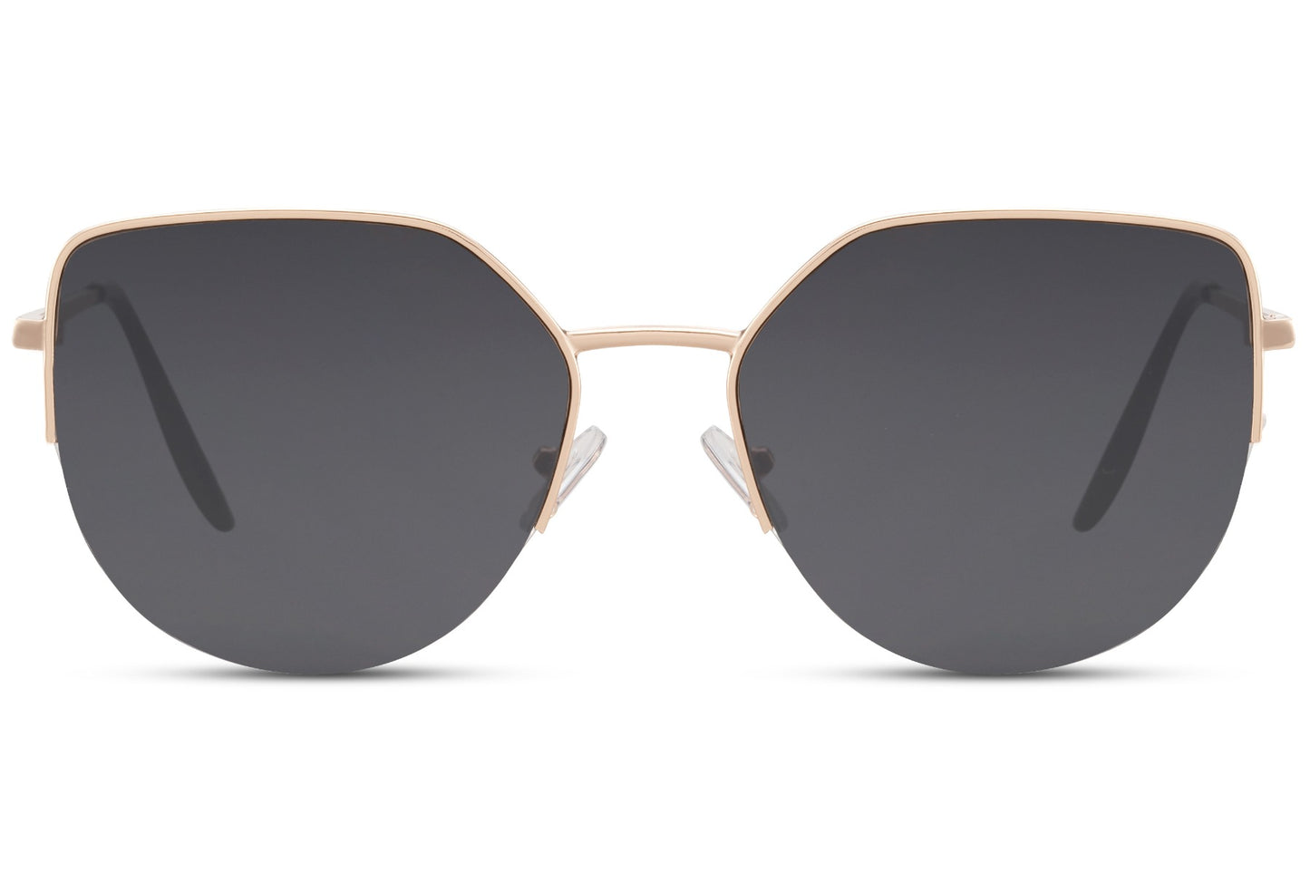 Classic metal cat eye sunglasses with black tinted lenses and structured frame