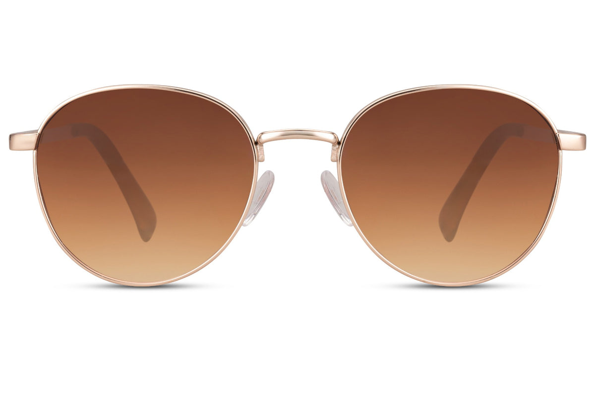 Dark brown aviator sunglasses with round frame design, offering a warm tone look for everyday use