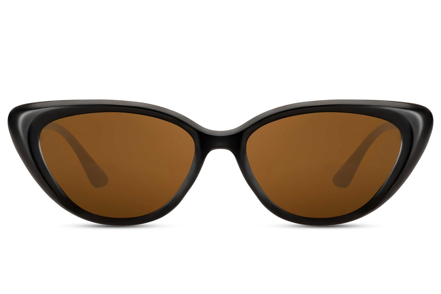 Sleek cat eye sunglasses with dark brown lenses and slim structured frame