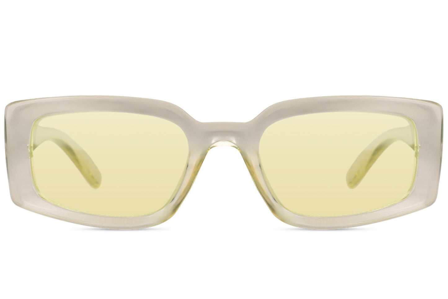 Eco rectangle sunglasses with yellow lenses and transparent frame by Sunglass Station, modern women’s eyewear with a unique and stylish look