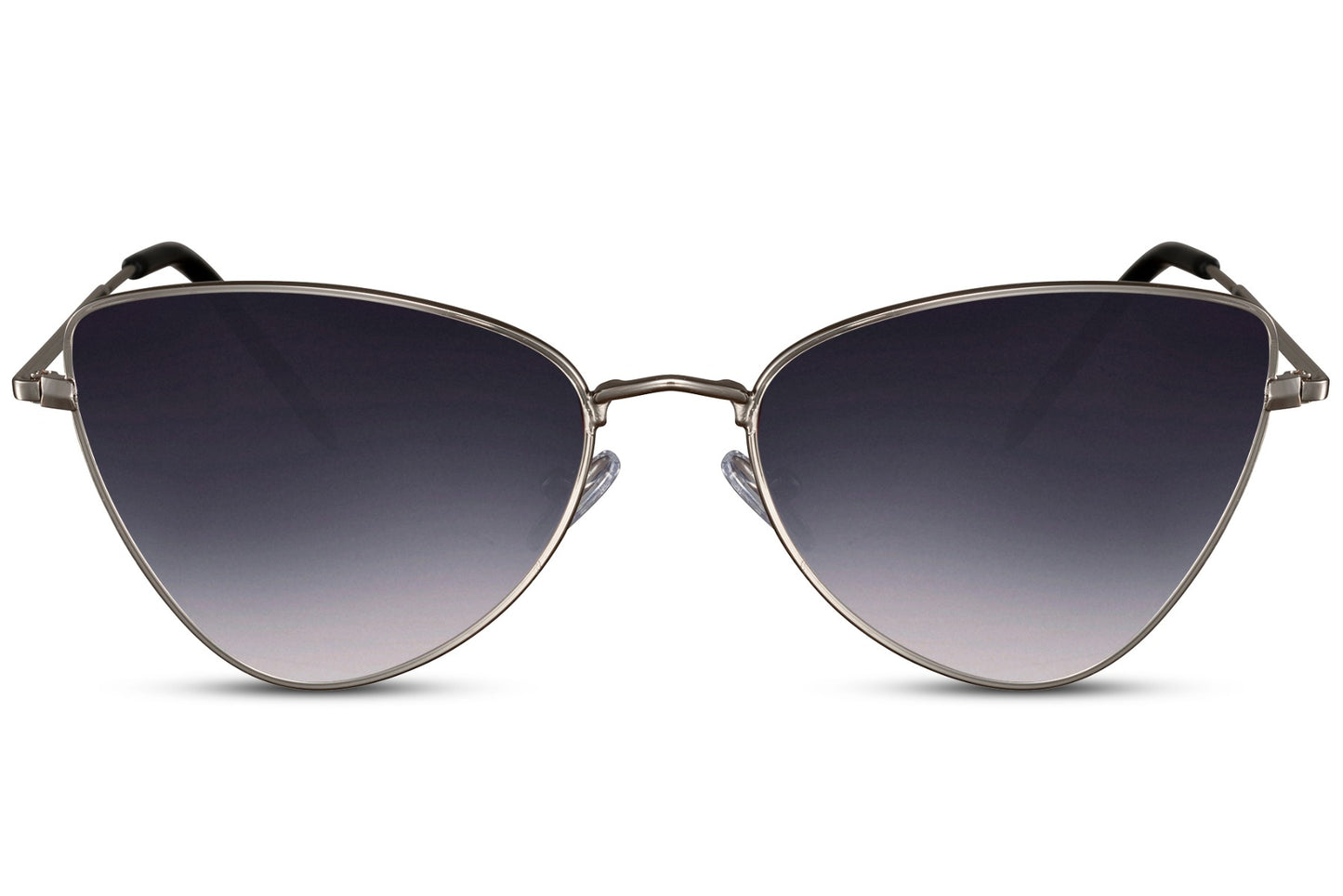 Cat eye sunglasses with gradient lenses and silver metal frame design