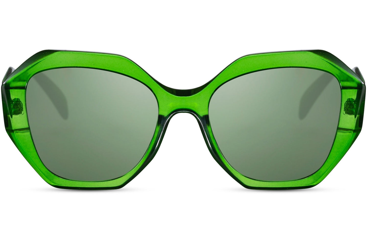 Green oversized geometric sunglasses with hexagon frame and tinted lenses, perfect for bold fashion statements and standout outfits