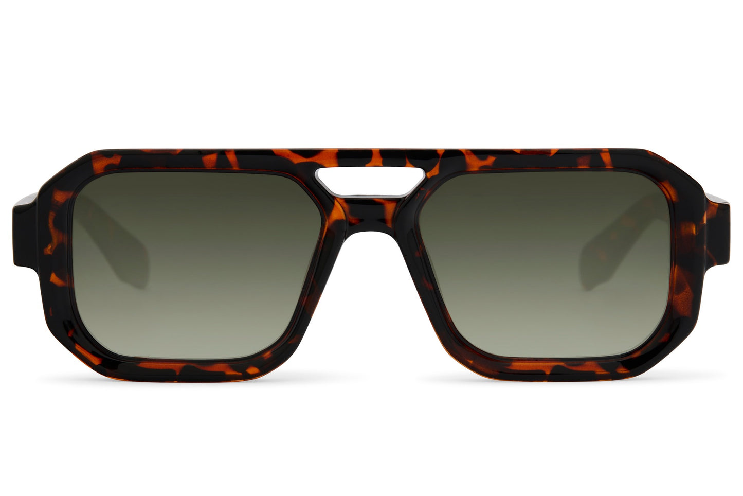Green lens geometric aviator sunglasses with a structured frame, ideal for balanced everyday and outdoor styling