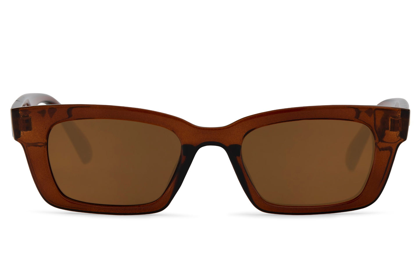 Women’s matte rectangle sunglasses with brown frame and lenses by Sunglass Station, elegant everyday eyewear with a modern minimalist style