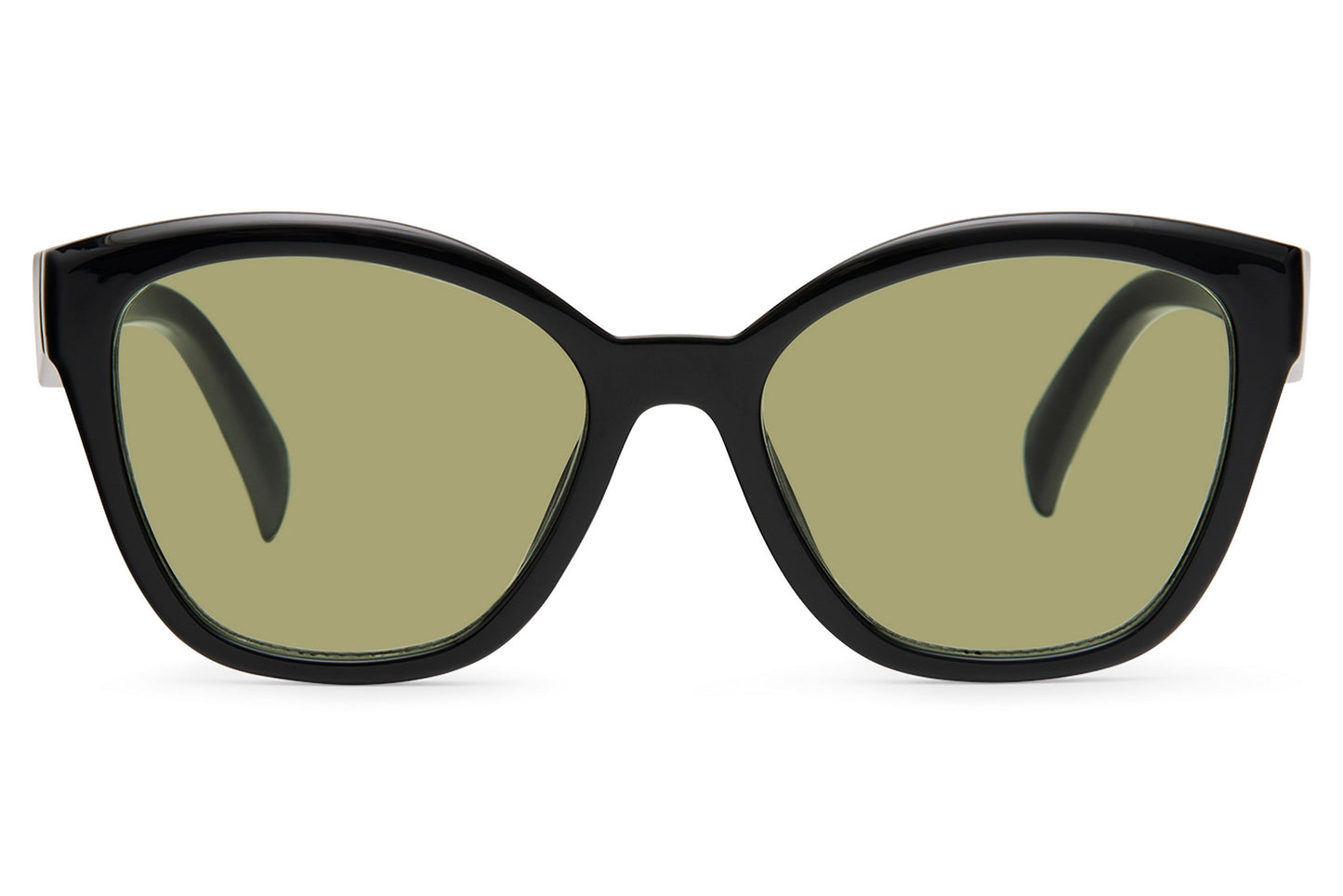 Oversized wayfarer sunglasses with light green tinted lenses and sleek frame, blending retro influence with contemporary fashion