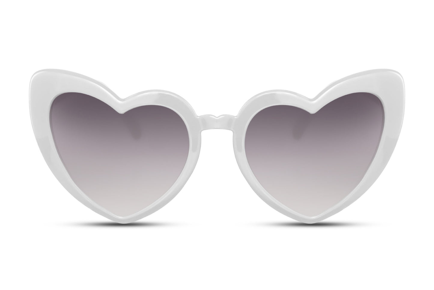 White heart shape sunglasses with soft tinted lenses and lightweight frame