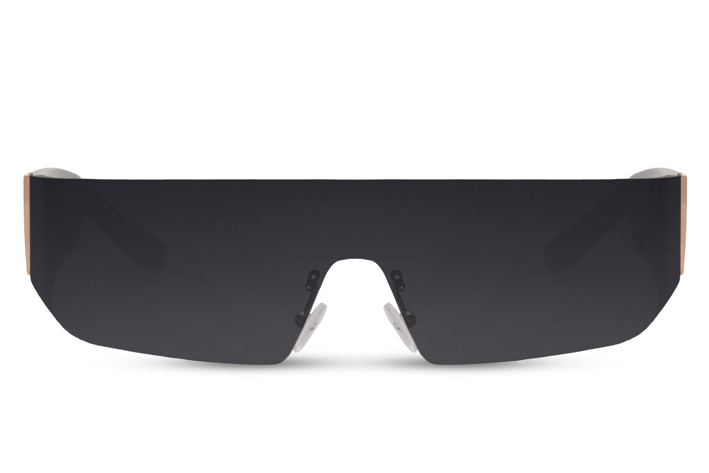Elevated view of black visor sports party sunglasses — seamless single-lens shield showing full 4cm height and 15cm width, the party and festival visor built for all-day outdoor wear, free delivery across UK & Europe, UV400