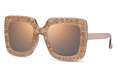 Mirrored Oversized Sunglasses with Diamond Detail