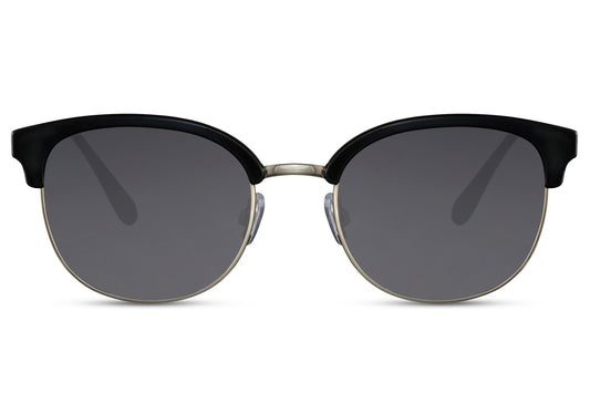 sunglass station classic sophistication with these Black Clubmaster Sunglasses. A perfect fusion of metal and polycarbonate, these sunglasses offer both 100% UV protection and a sleek, retro-inspired design. 