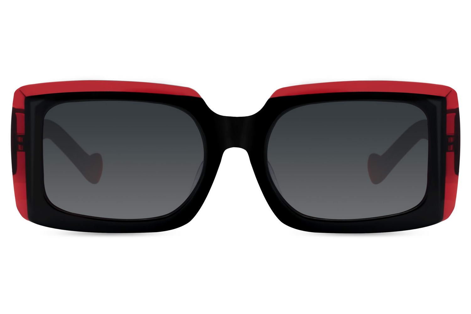 Elevate your style and protect your eyes with our Black &amp; Red Rectangle Sunglasses. Perfect for fashion-forward individuals, these sunglasses feature a bold black frame accented with red highlights, offering a sophisticated and modern look. The polarized lenses provide sharp clarity and reduce glare, making them ideal for outdoor adventures or daily wear.