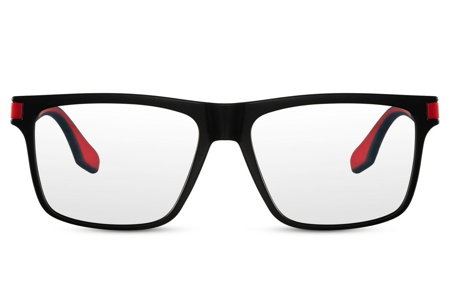 Protect your eyes in style with our Black & Red Wayfarer Blue Light Filter Eyeglasses. Designed for those who spend long hours in front of screens, these glasses help reduce eye strain and improve visual comfort. With a sleek black frame highlighted by vibrant red accents, they offer a modern and fashionable look perfect for work or leisure