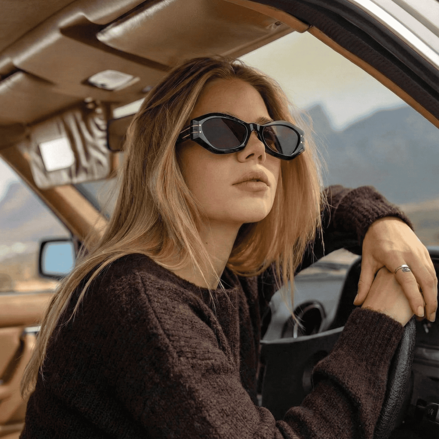 Geometric Cateye Frame Sunglasses