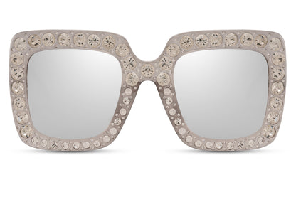Mirrored Oversized Sunglasses with Diamond Detail