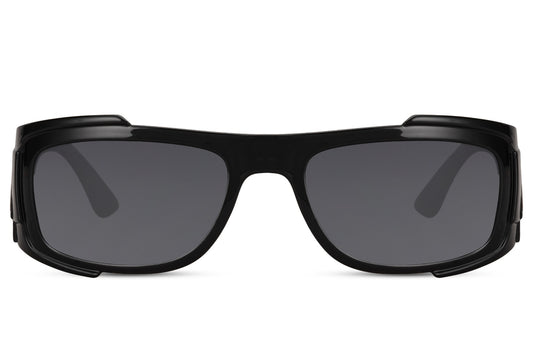Unisex Black Rectangular Frame Sunglasses