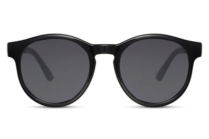 Amsterdam eco round sunglasses black 100% recycled polyester frame smoke lens UV400 protection men women sustainable Dutch inspired minimalist bold everyday city summer beach free UK Europe delivery Sunglass Station