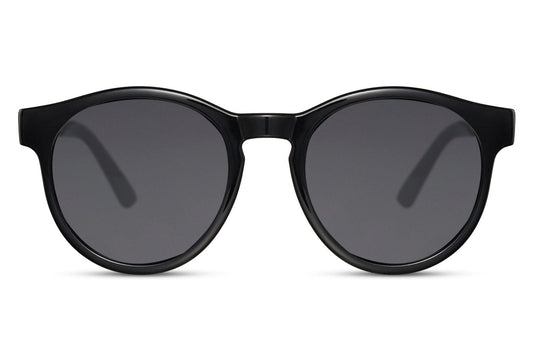 Amsterdam eco round sunglasses black 100% recycled polyester frame smoke lens UV400 protection men women sustainable Dutch inspired minimalist bold everyday city summer beach free UK Europe delivery Sunglass Station