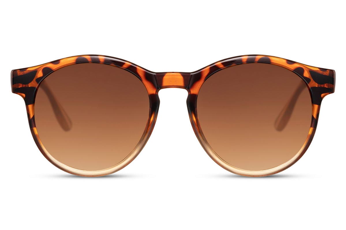 Amsterdam eco round sunglasses brown animal print 100% recycled polyester frame warm amber lens UV400 protection women men sustainable retro boho elegant summer city holiday beach free UK Europe delivery Sunglass Station
