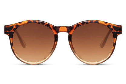Amsterdam eco round sunglasses brown animal print 100% recycled polyester frame warm amber lens UV400 protection women men sustainable retro boho elegant summer city holiday beach free UK Europe delivery Sunglass Station