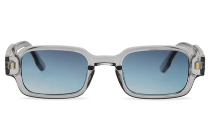 Amsterdam sleek rectangle sunglasses for men with black polycarbonate frame and ice blue translucent lens – sleek retro rectangle shades for city wear and summer holidays, free delivery across UK and Europe from Sunglass Station
