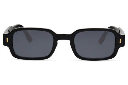 Amsterdam sleek rectangle sunglasses for men with black polycarbonate frame and smoke grey translucent lens – minimalist retro rectangle shades for urban street style and smart casual wear, free delivery across UK and Europe from Sunglass Station