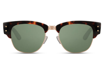 sunglasses with green lens and animal print frame with uv400 protection