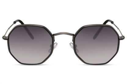 geometric round sunglasses black metal frame smokey black lens 100% UV400 protection men women everyday summer wear retro style free UK Europe delivery Sunglass Station