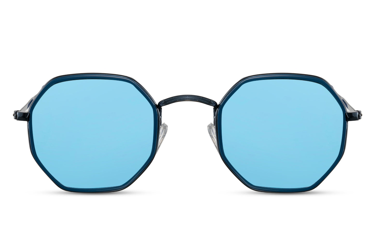 Athens geometric round sunglasses blue metal frame blue tinted lens 100% UV400 protection men women bold summer beach festival eyewear free UK Europe shipping Sunglass Station