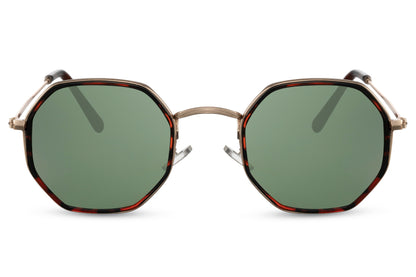 Athens geometric round sunglasses gold metal frame green lens 100% UV400 protection men women retro Mediterranean style summer free UK Europe delivery Sunglass Station