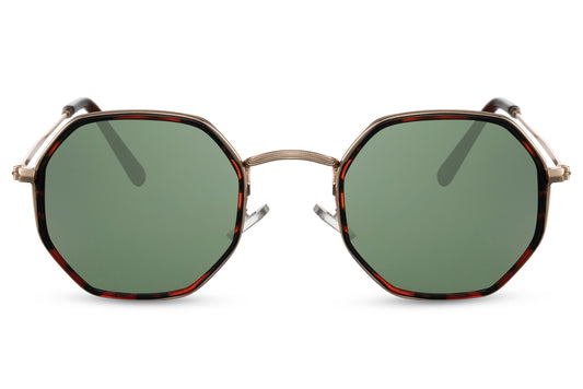 Athens geometric round sunglasses gold metal frame green lens 100% UV400 protection men women retro Mediterranean style summer free UK Europe delivery Sunglass Station
