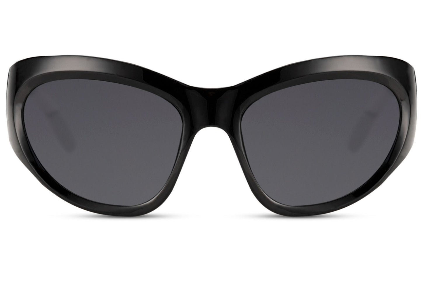 Black avant-garde party sunglasses — sculptural oversized curved cat-eye in polycarbonate, 7cm wide lens with 6cm height, the bold unisex silhouette for men and women who dress like art is the only dress code, UV400