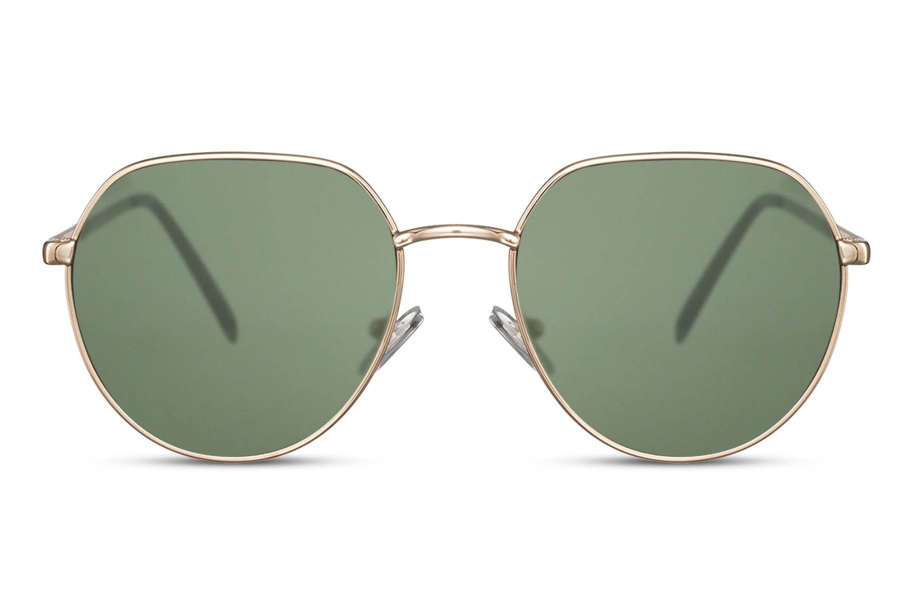 Barcelona geometric round sunglasses gold silver metal frame warm brown copper gradient 100% recycled lens UV400 protection men women sustainable elegant retro Spanish summer holiday city brunch free UK Europe delivery Sunglass Station