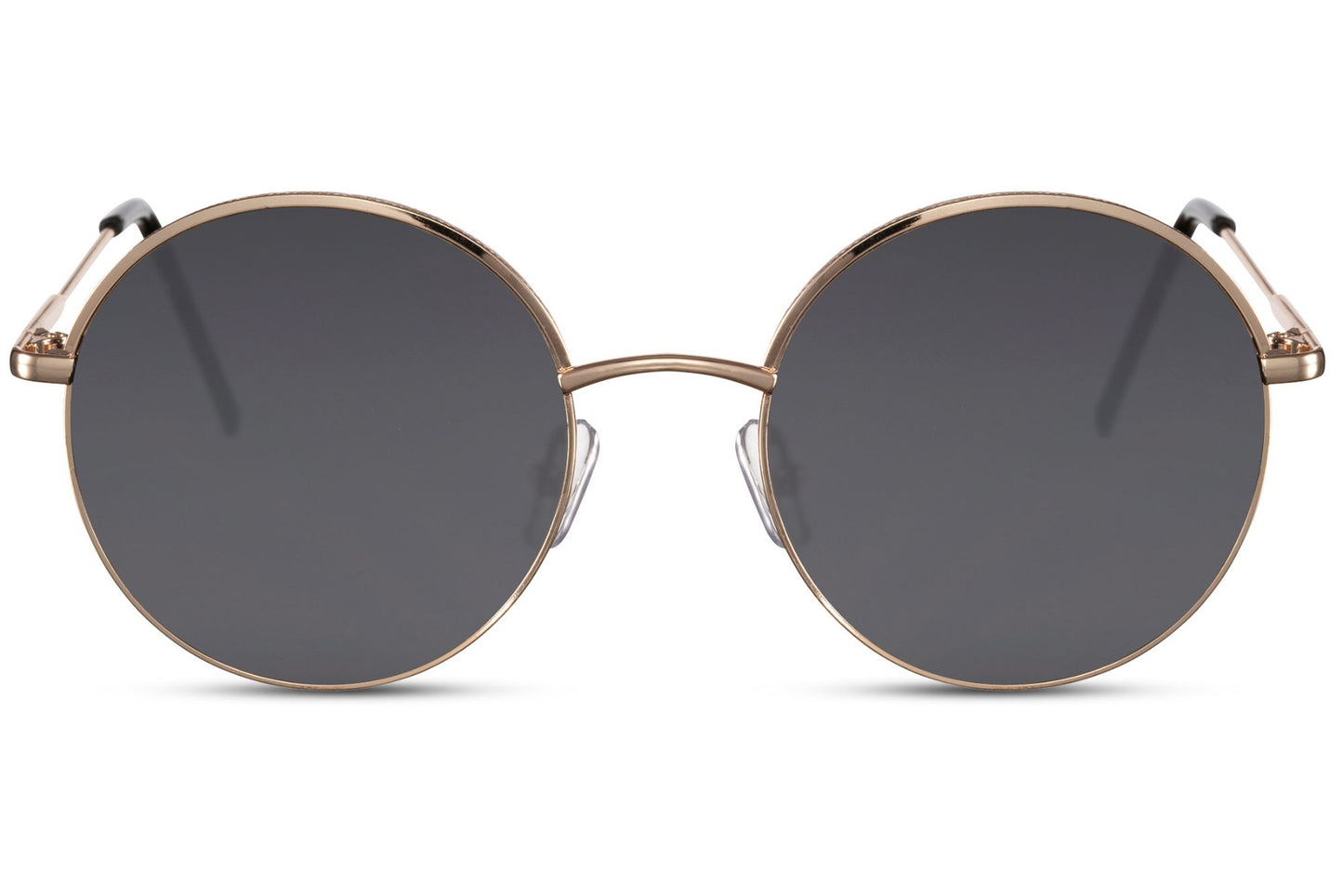 Barcelona round sunglasses gold metal frame black smoke 100% recycled lens UV400 protection men women sustainable Spanish inspired retro elegant summer city beach festival free UK Europe delivery Sunglass Station