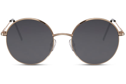 Barcelona round sunglasses gold metal frame black smoke 100% recycled lens UV400 protection men women sustainable Spanish inspired retro elegant summer city beach festival free UK Europe delivery Sunglass Station