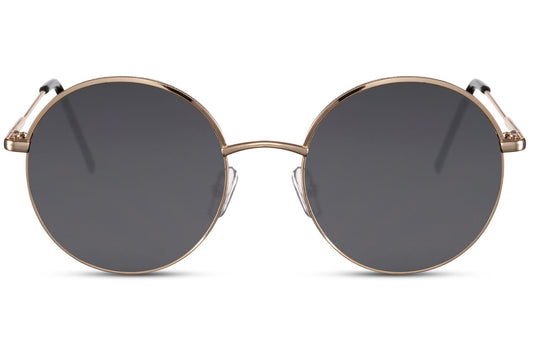 Barcelona round sunglasses gold metal frame black smoke 100% recycled lens UV400 protection men women sustainable Spanish inspired retro elegant summer city beach festival free UK Europe delivery Sunglass Station